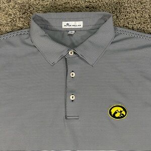 Peter Millar Men's XL Black/White Stripe Iowa Hawkeyes Golf Polo Active Shirt